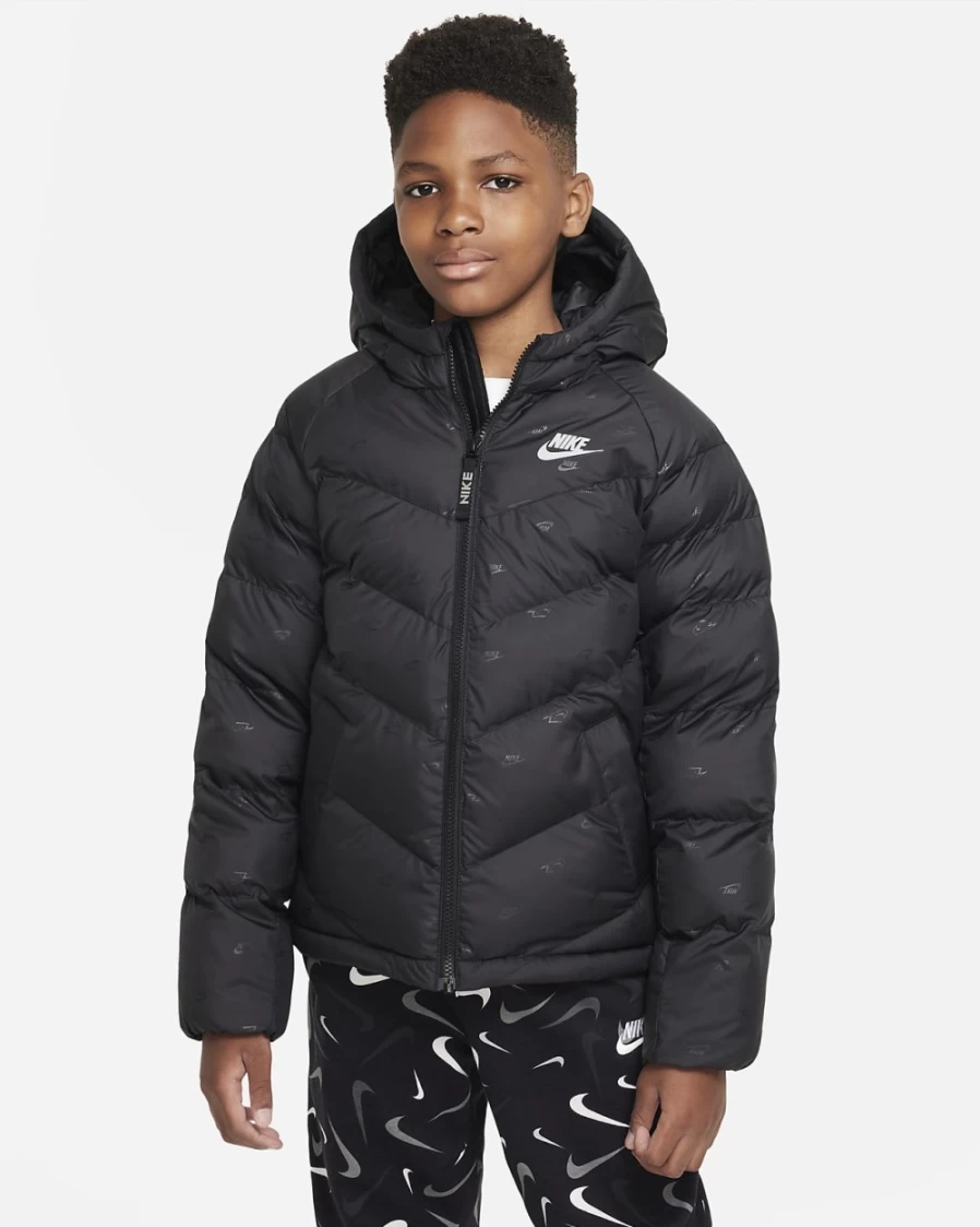 Nike Sportswear Boys & Girls Black Light Smoke Grey Synthetic-Fill Hooded Jacket