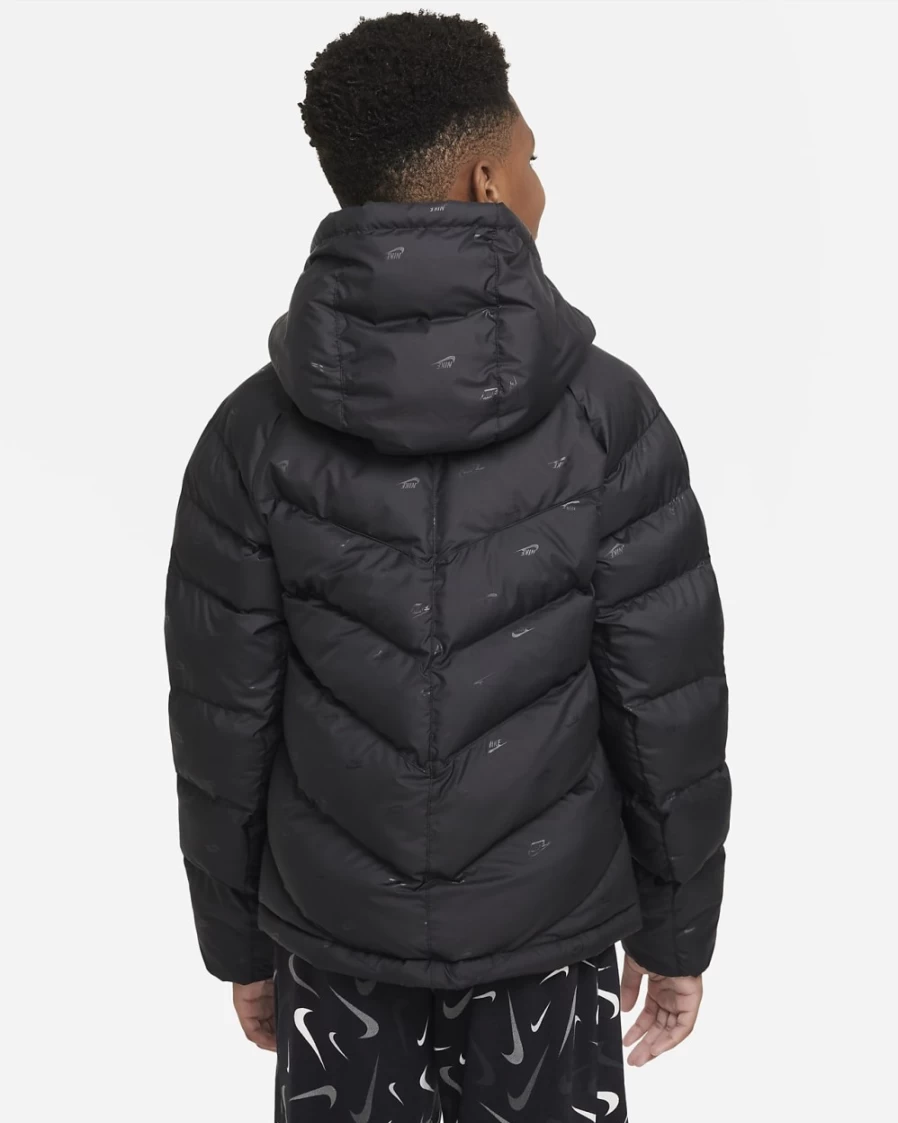 Nike Sportswear Boys & Girls Black Light Smoke Grey Synthetic-Fill Hooded Jacket
