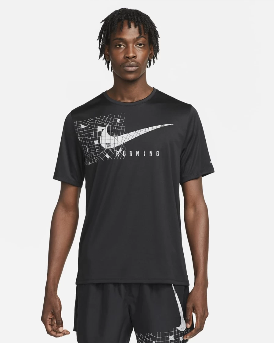 Nike Dri-FIT UV Miler Men's Black Running Shirt - Moisture-Wicking Graphic Top for Training & Jogging