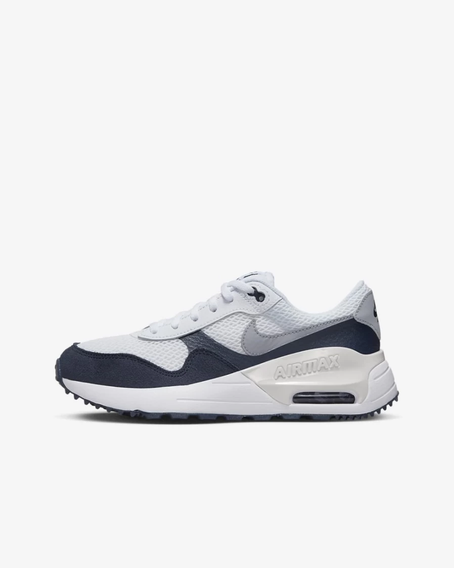 Nike Air Max SYSTM Big Kids' Shoes - White/Obsidian/Wolf Grey - Running Shoes for Boys and Girls