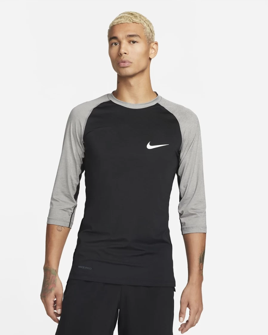 Nike Dri-FIT Men's 3/4 Sleeve Baseball Shirt - Black, Carbon Heather, Summit White