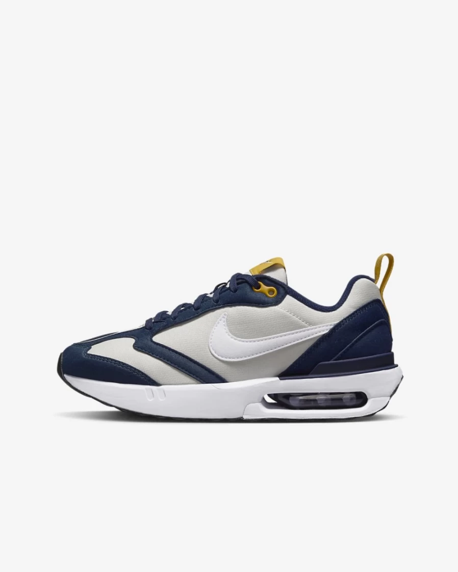 Nike Air Max Dawn Big Kids' Sneakers in Light Bone/Midnight Navy/Yellow Ochre/White for Boys and Girls