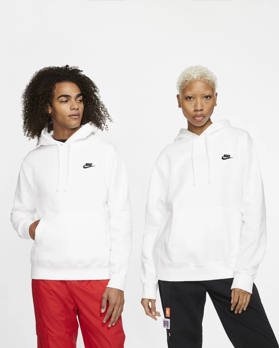 Nike Men's Club Fleece Pullover Hoodie - White/Black Athletic Sweatshirt