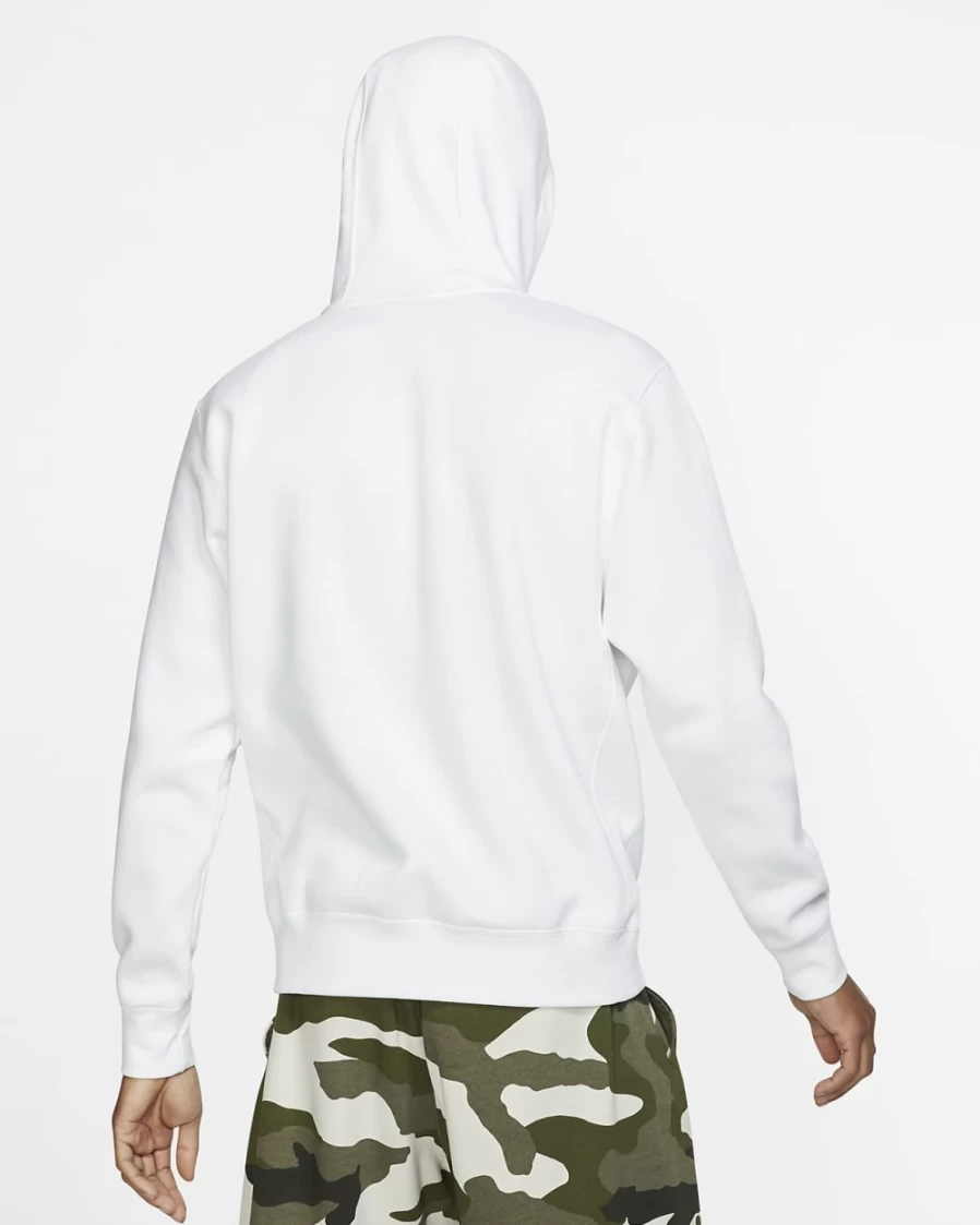 Nike Men's Club Fleece Pullover Hoodie - White/Black Athletic Sweatshirt