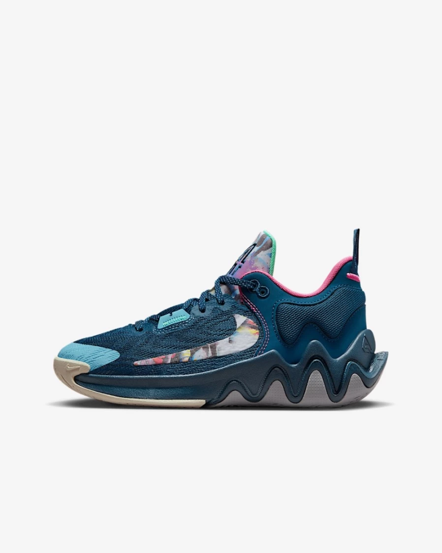 Nike Giannis Immortality 2 SE Basketball Shoes for Kids - Valerian Blue/Pinksicle/Particle Grey/Green Glow