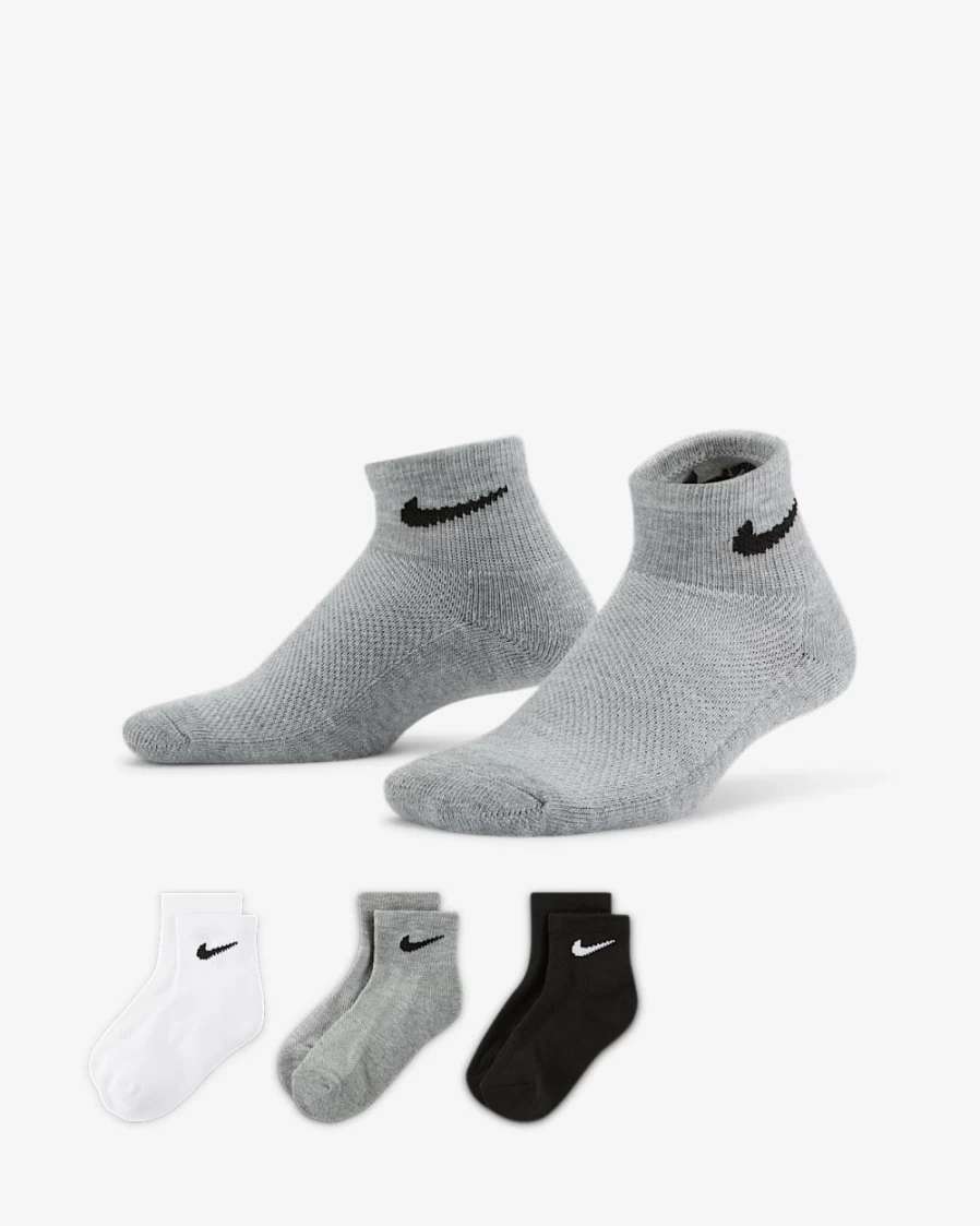 Nike Unisex Kids' Ankle Socks 6-Pack - White Comfort Athletic Socks for Boys & Girls
