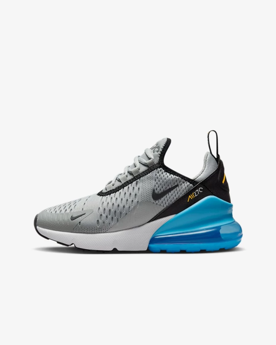 Nike Air Max 270 Big Kids' Light Smoke Grey Laser Orange Baltic Blue Iron Grey Sneakers for Boys and Girls