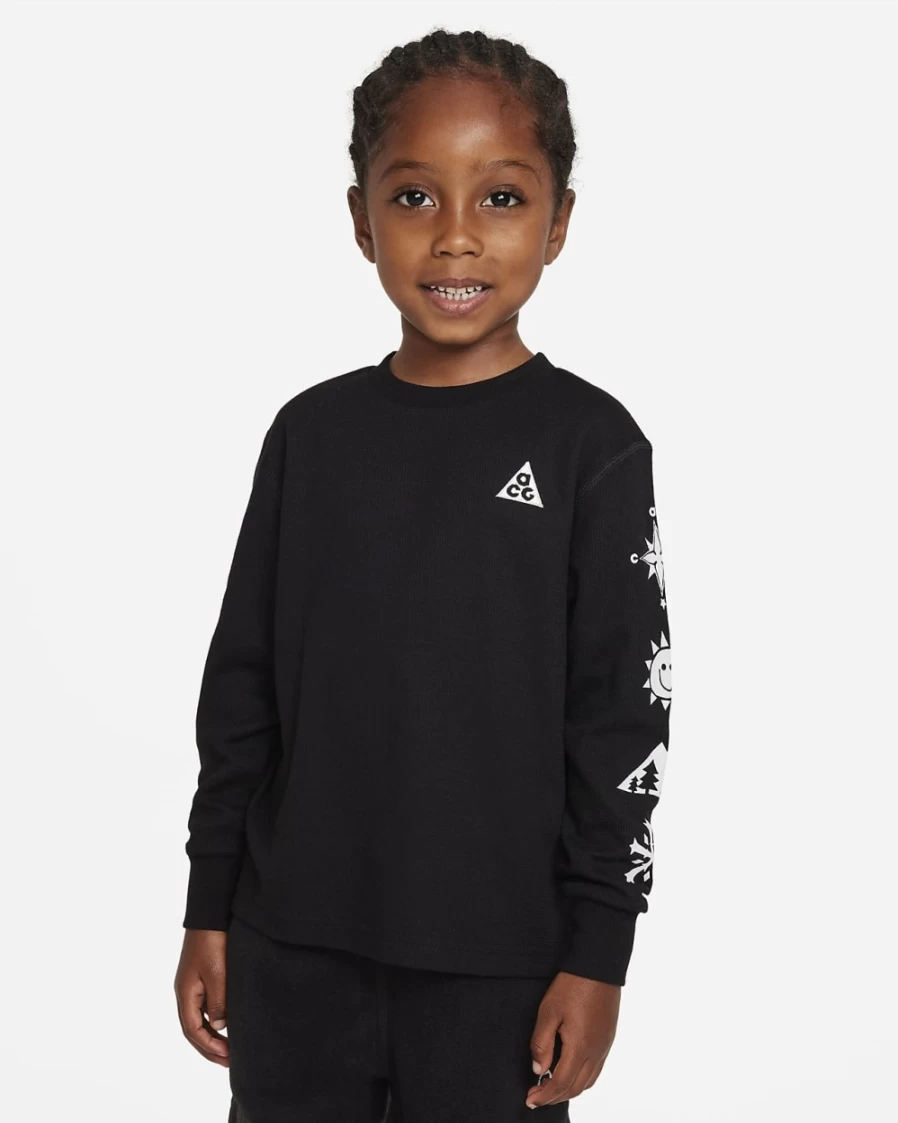 Nike ACG Dri-FIT Boys & Girls Long Sleeve Waffle Thermal T-Shirt in Black