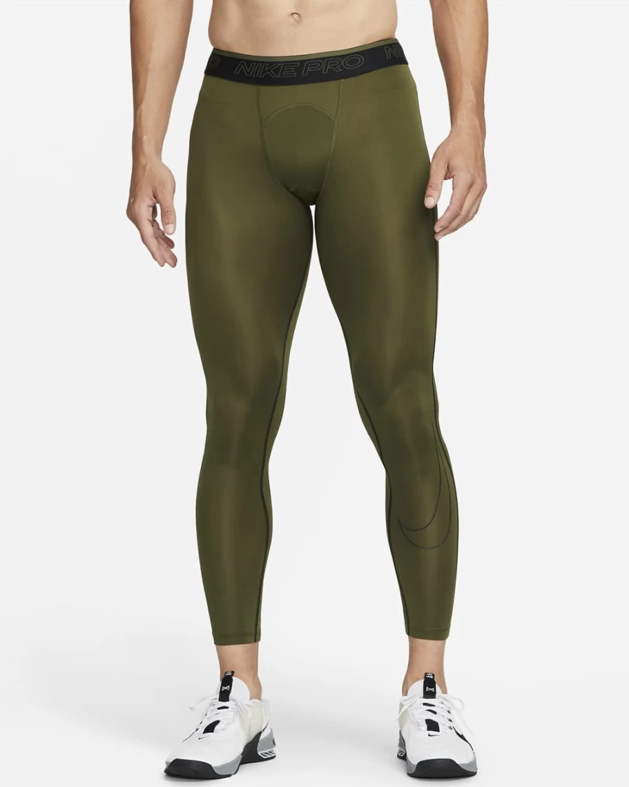 Nike Pro Dri-FIT Men's Compression Tights - Rough Green/Black Performance Workout Leggings