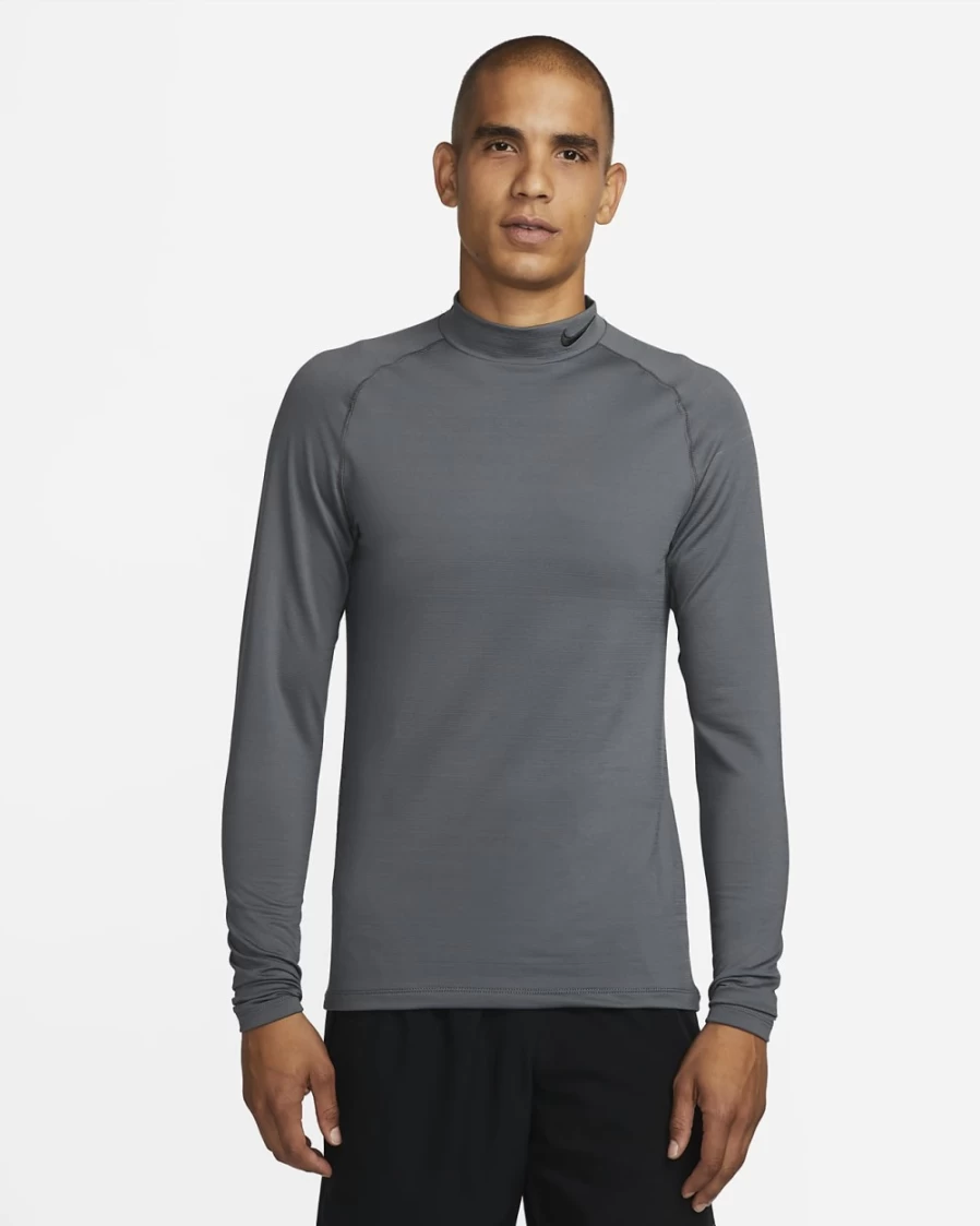 Nike Pro Warm Men's Long-Sleeve Mock Neck Training Top - Iron Grey/Black