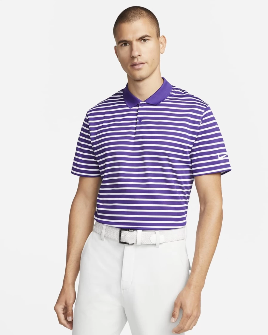 Nike Dri-FIT Victory Men's Golf Polo Shirt - Moisture-Wicking, Striped Design, Court Purple/White, Breathable Fabric for Comfort