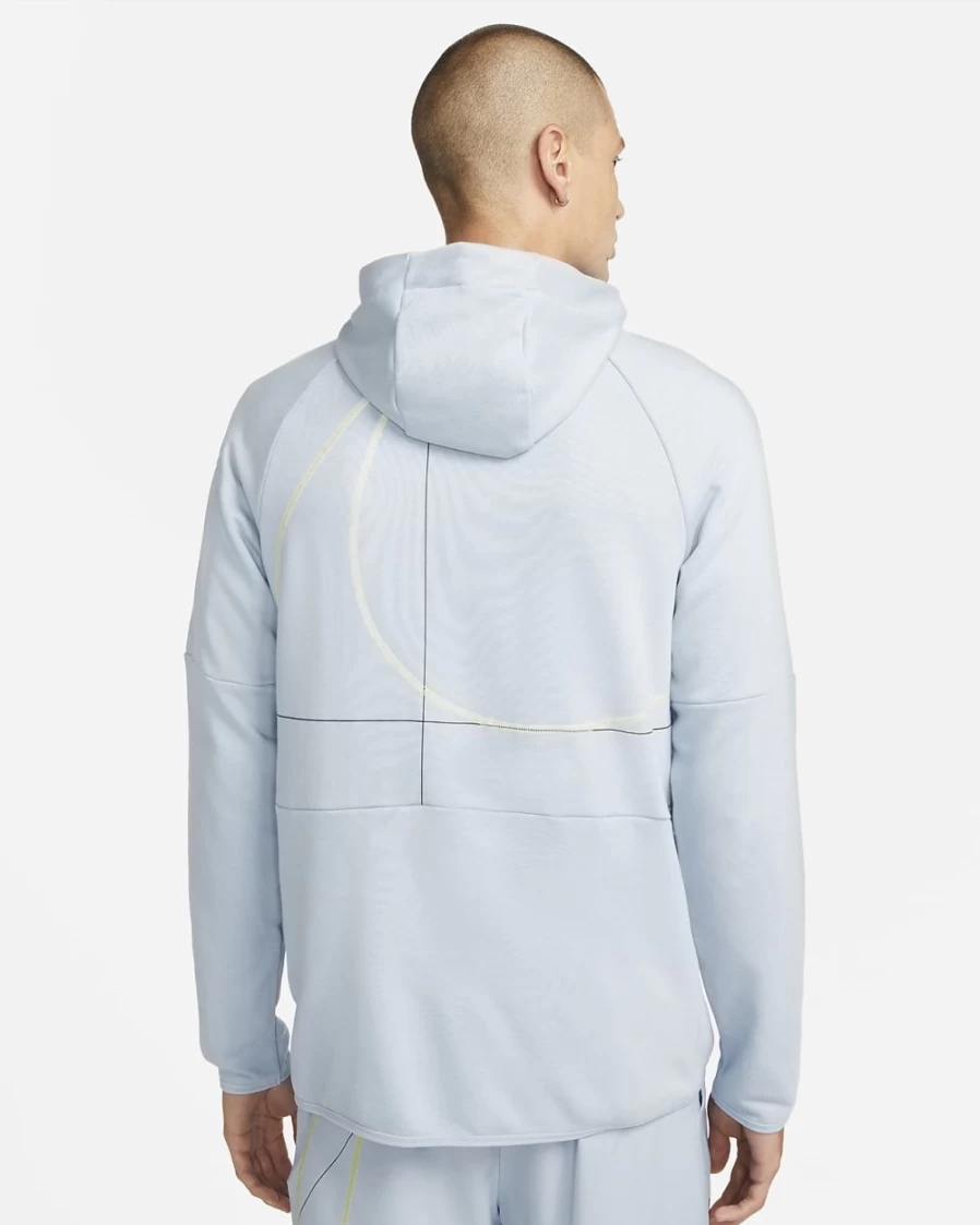 Nike Dri-FIT Men's Fleece Pullover Hoodie - Blue Whisper & Lemon Chiffon - Fitness & Training Sweatshirt