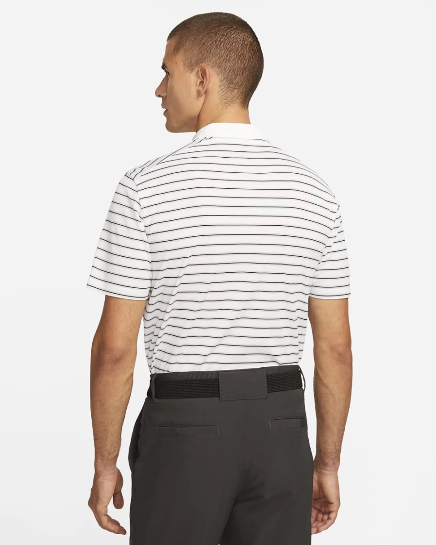 Nike Men's Dri-FIT Victory Striped Golf Polo Shirt - White & Black Moisture-Wicking Performance Top