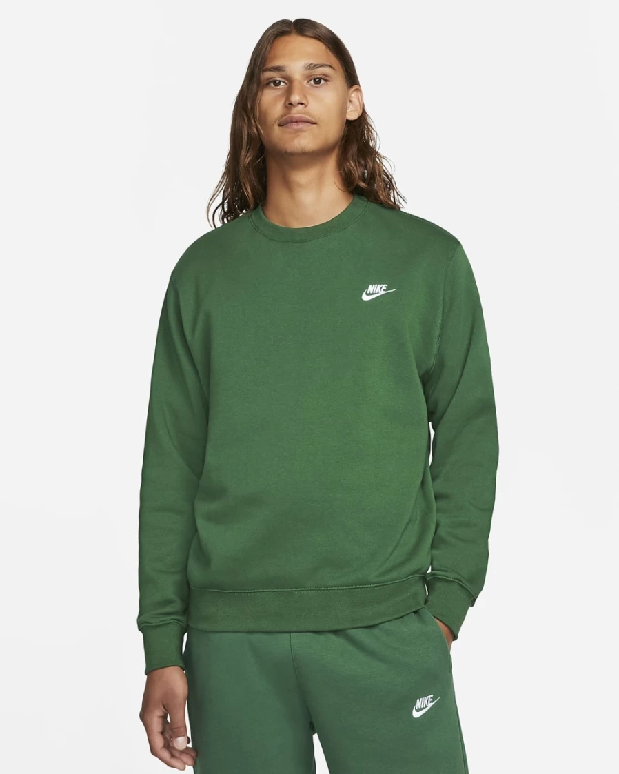 Nike Men's Sportswear Club Fleece Crew Sweatshirt - Gorge Green/White