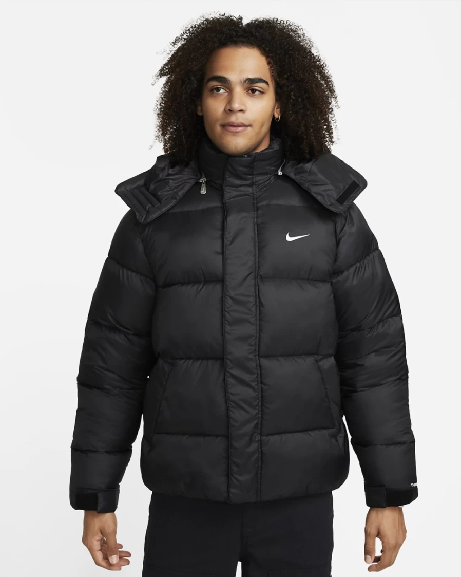 Nike Therma-FIT Men's Puffer Jacket - Black/White, Lightweight Insulated Winter Coat for Men