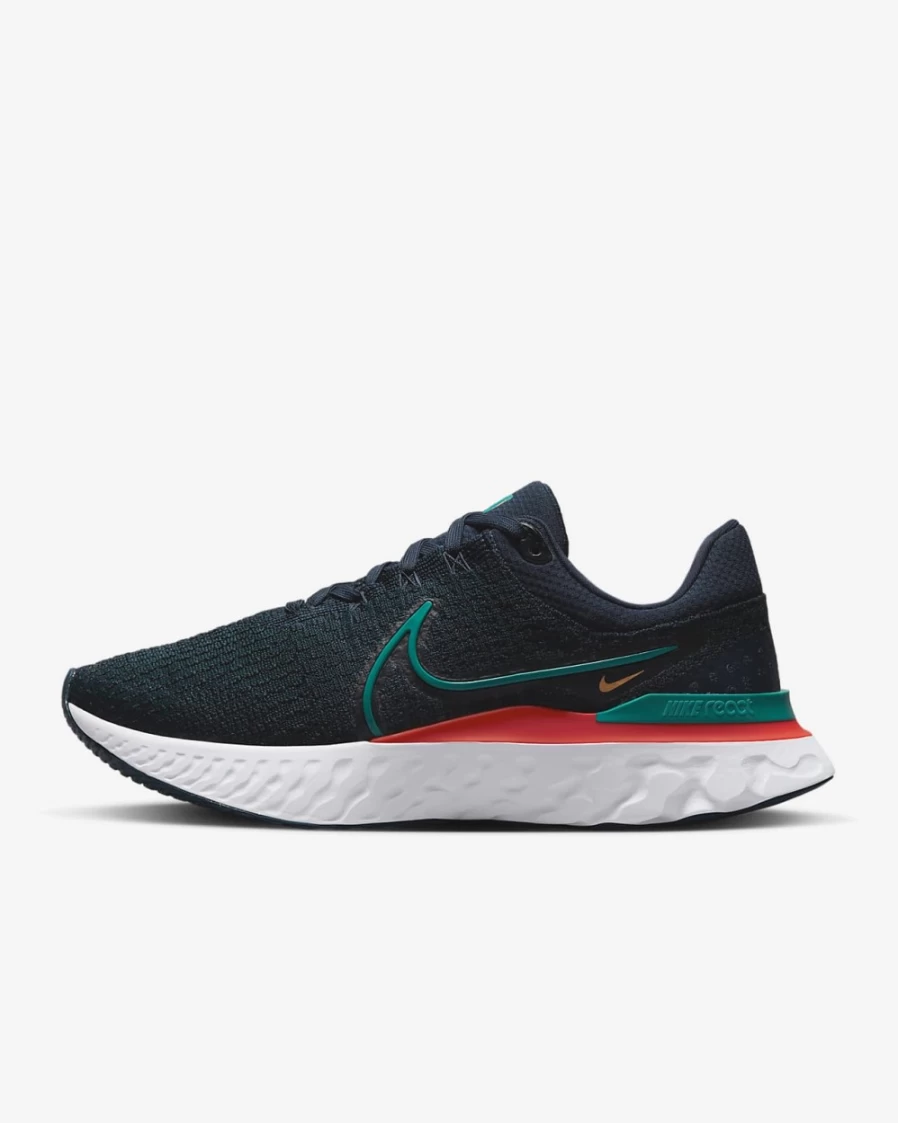 Nike React Infinity 3 Men's Road Running Shoes - Obsidian, White, Light Crimson, Bright Spruce