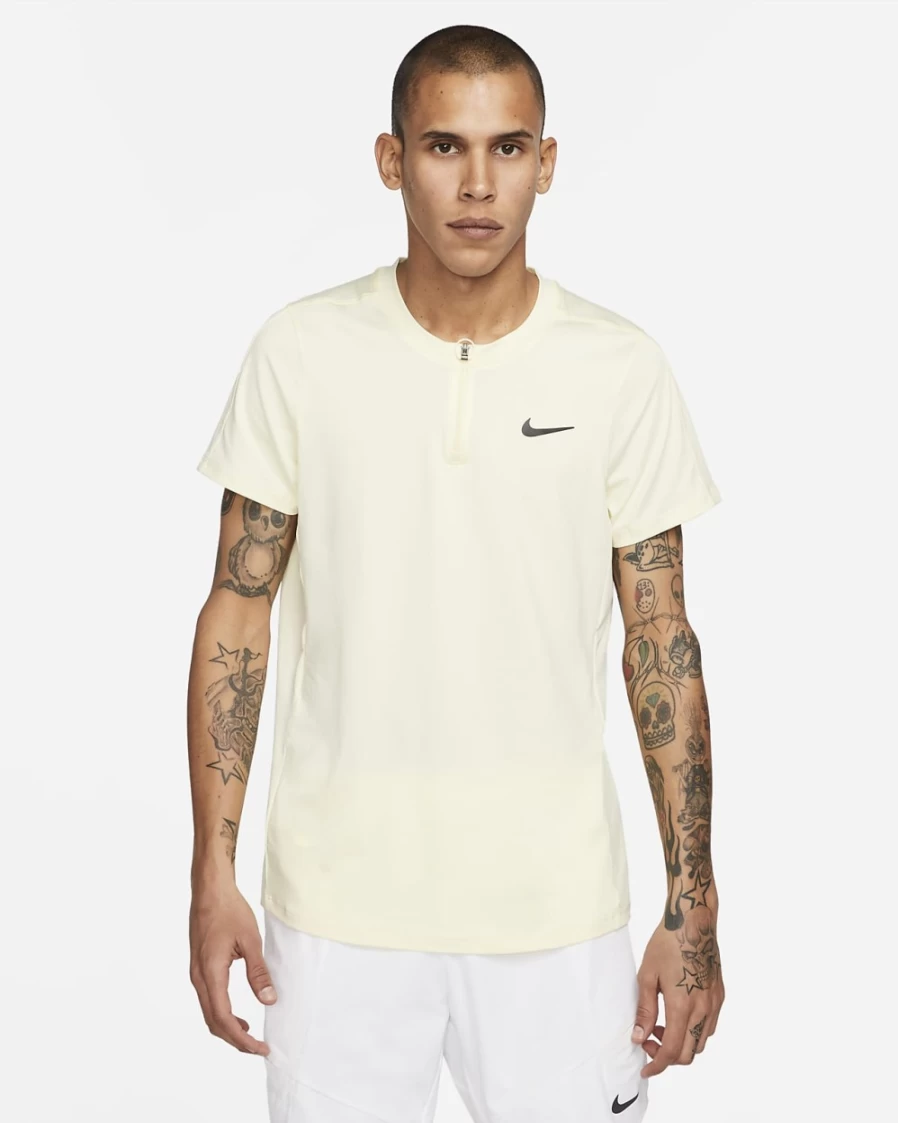 NikeCourt Dri-FIT Advantage Men's Tennis Polo Shirt - Alabaster/Black, Moisture-Wicking Performance Top for Men