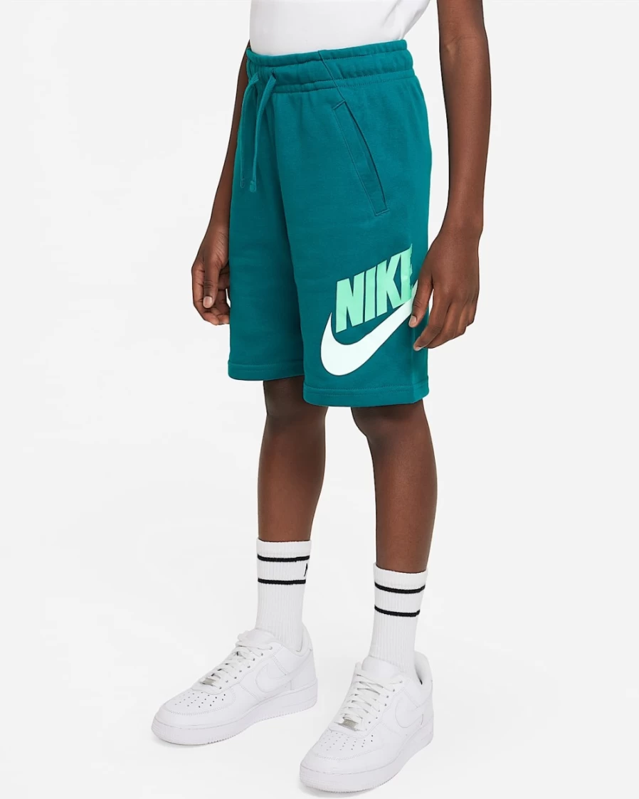 Nike Sportswear Club Fleece Big Kids’ Shorts for Boys and Girls - Bright Spruce, Green Glow, White Colors