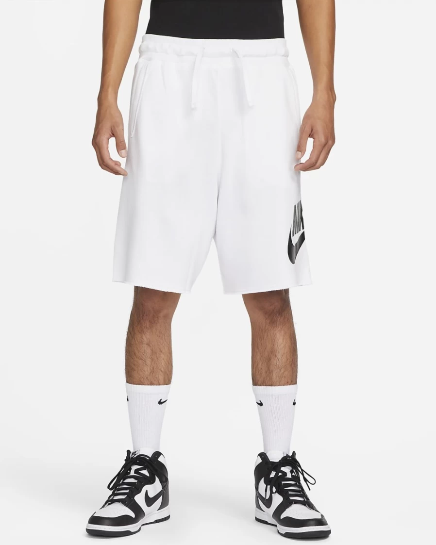 Nike Club Alumni Men's French Terry Shorts - White/Black Athletic Casual Shorts for Men