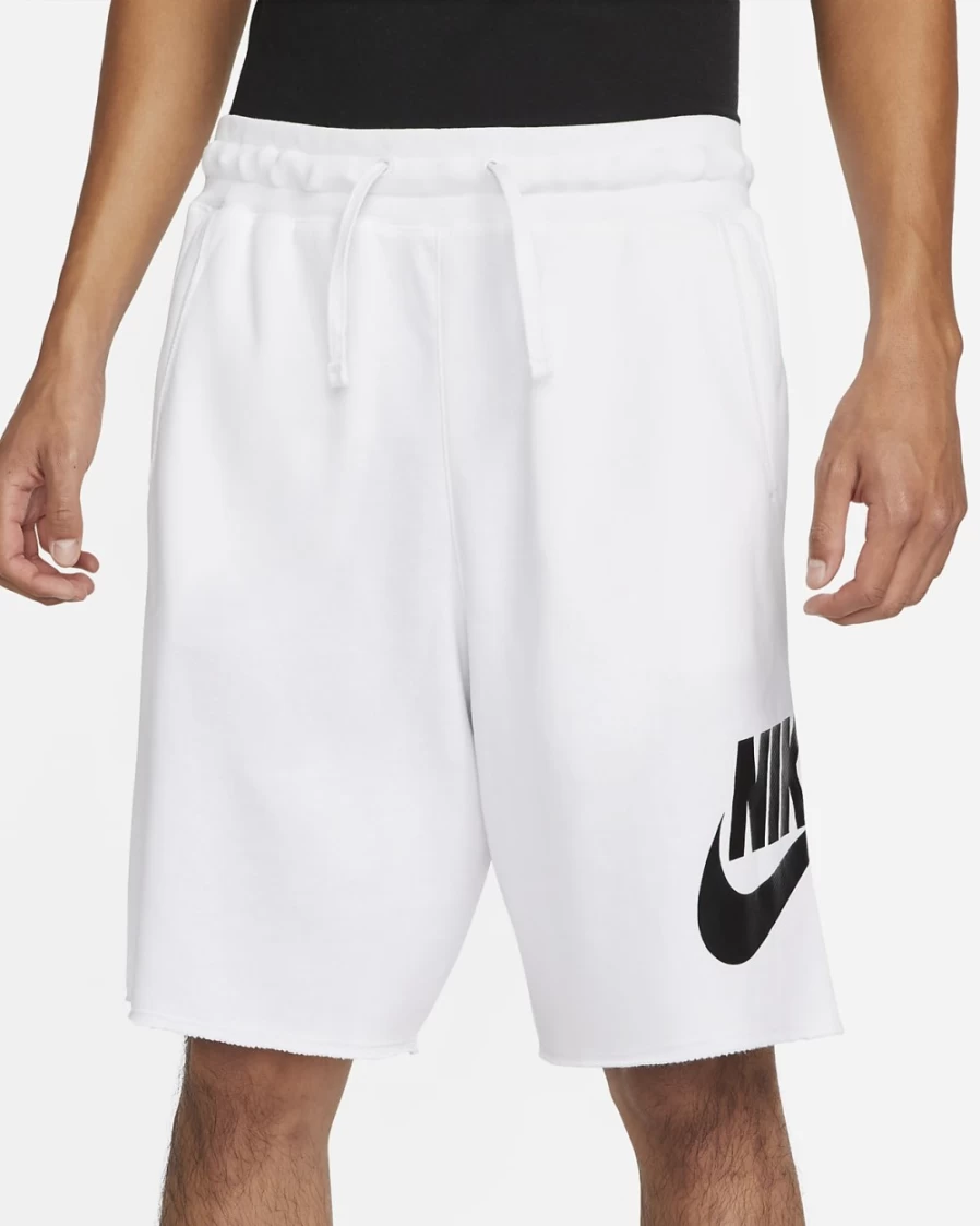 Nike Club Alumni Men's French Terry Shorts - White/Black Athletic Casual Shorts for Men