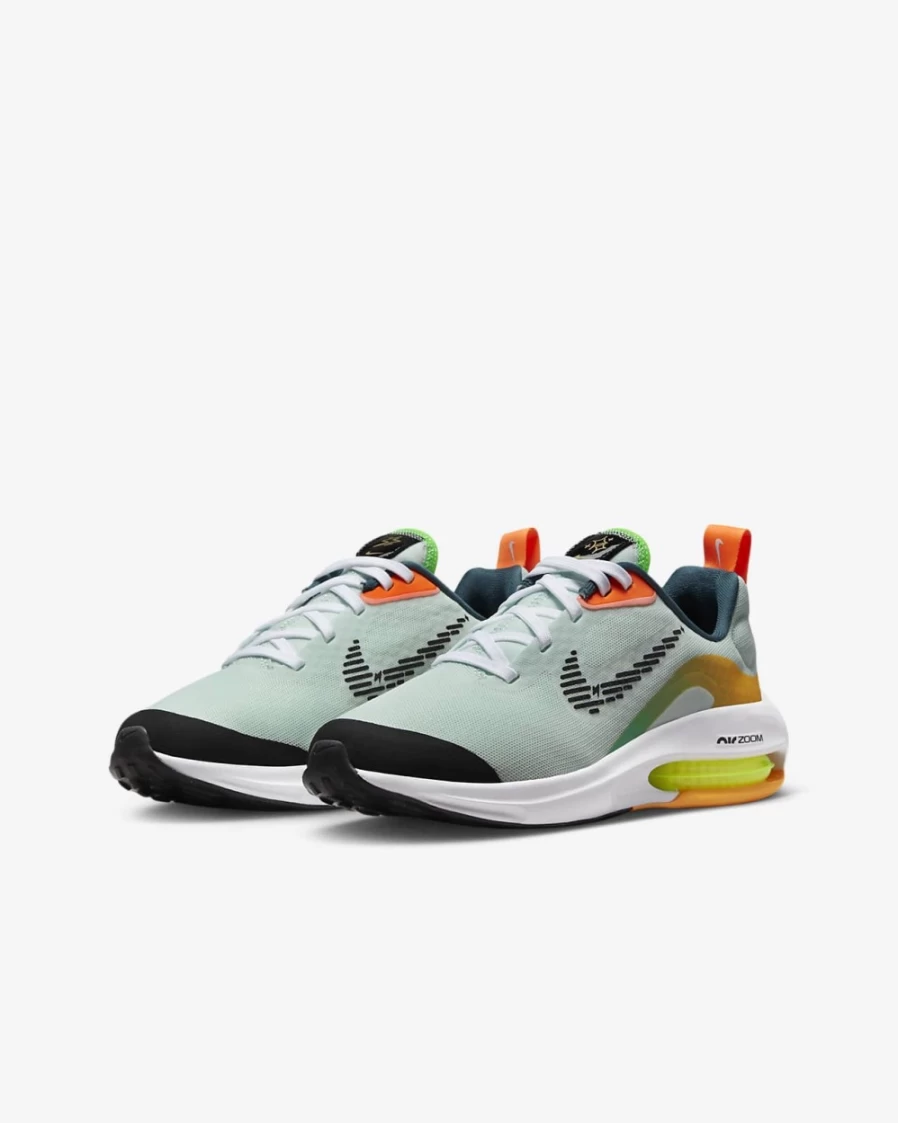 Nike Air Zoom Arcadia 2 Barely Green/White/Laser Orange/Black Big Kids' Road Running Shoes for Boys and Girls