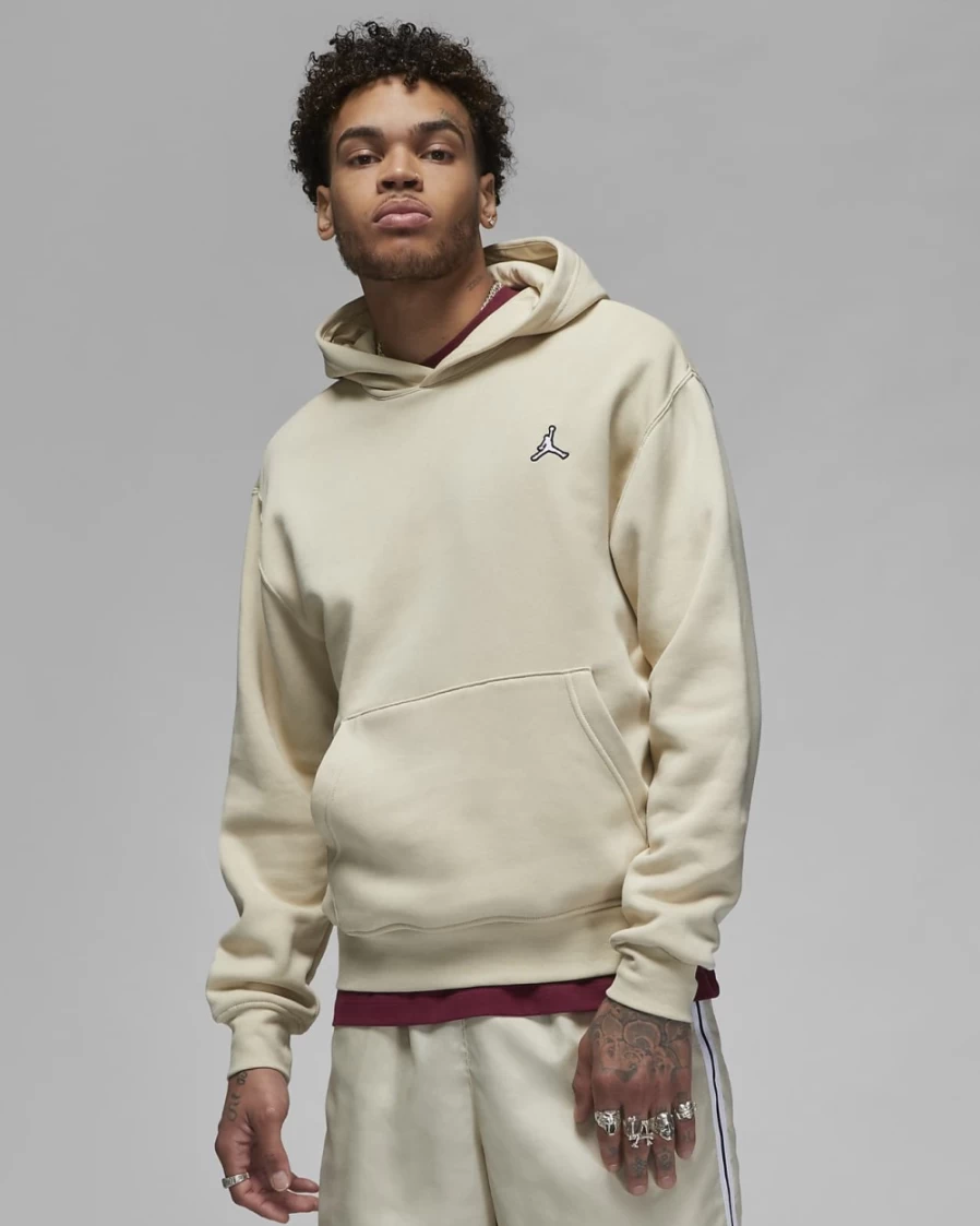 Nike Jordan Brooklyn Fleece Hoodie for Men - Rattan/White Pullover Sweatshirt