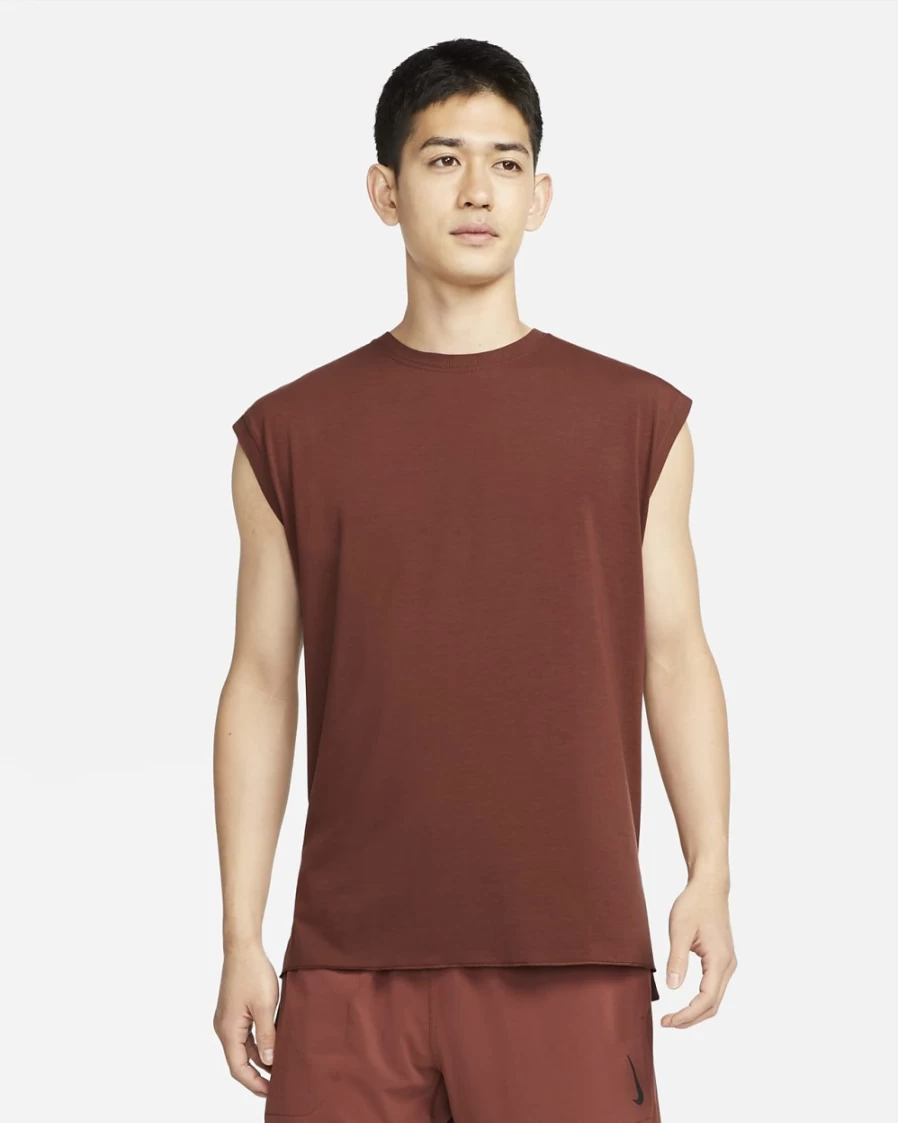 Nike Dri-FIT Men's Yoga Tank Top - Oxen Brown/Iron Grey Breathable Workout Shirt