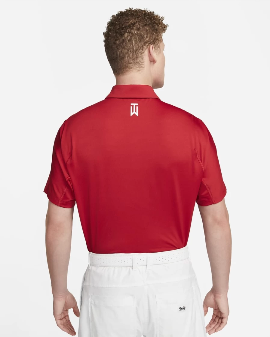 Nike Dri-FIT Tiger Woods Men's Golf Polo - Gym Red, University Red, Black & White Striped Performance Shirt