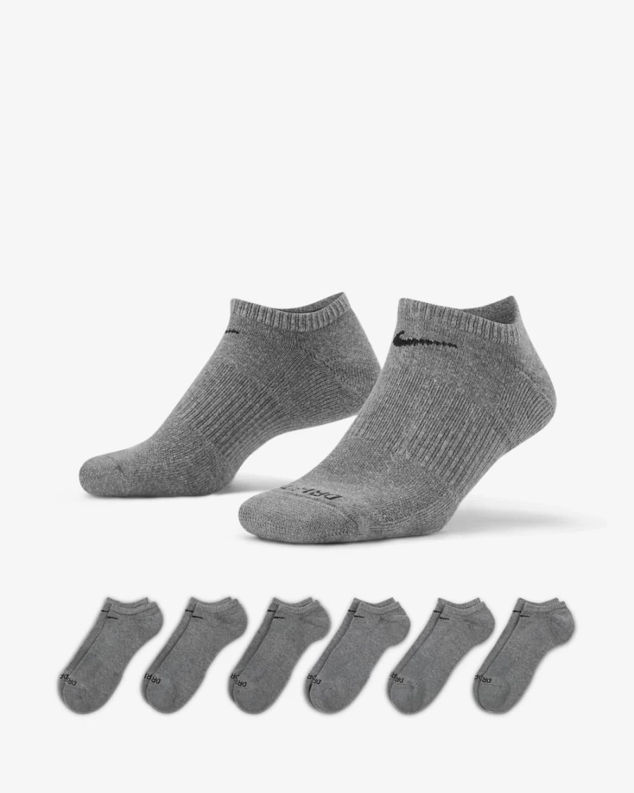 Nike Men's Everyday Plus Cushioned No-Show Socks 6-Pack - Carbon Heather/Black