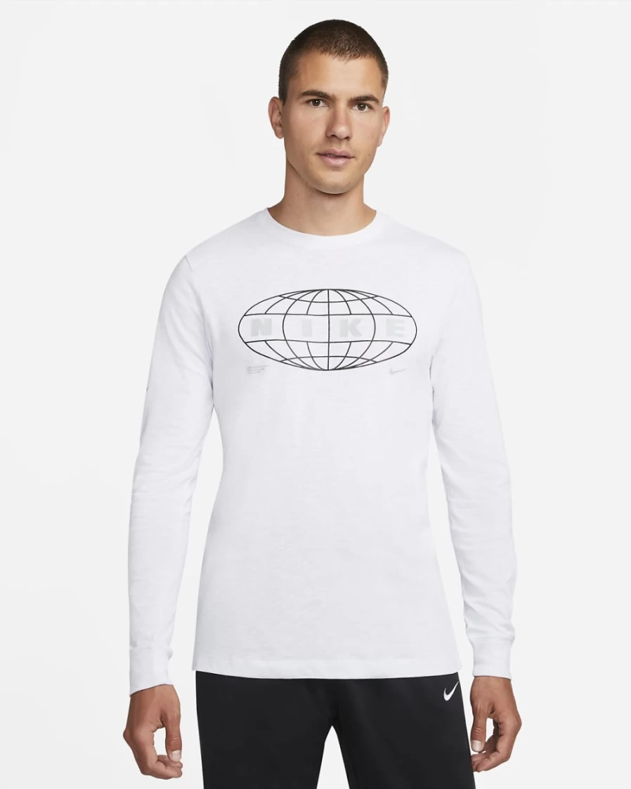 Nike Dri-FIT Men's Training Long-Sleeve T-Shirt - White & Light Smoke Grey Performance Workout Top