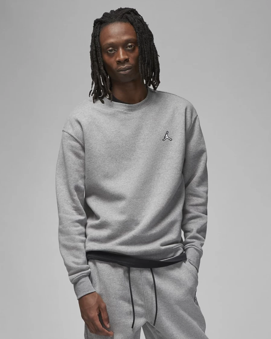 Nike Jordan Brooklyn Fleece Men's Crew-Neck Sweatshirt - Carbon Heather/White