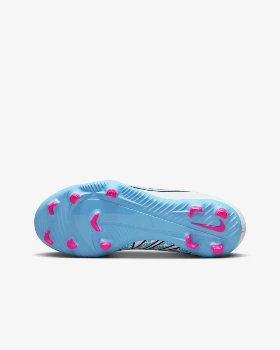 Nike Jr. Mercurial Superfly 9 Club FG/MG Kids' Soccer Cleats for Boys & Girls - White/Pink Blast/Baltic Blue - Multi-Ground Football Shoes