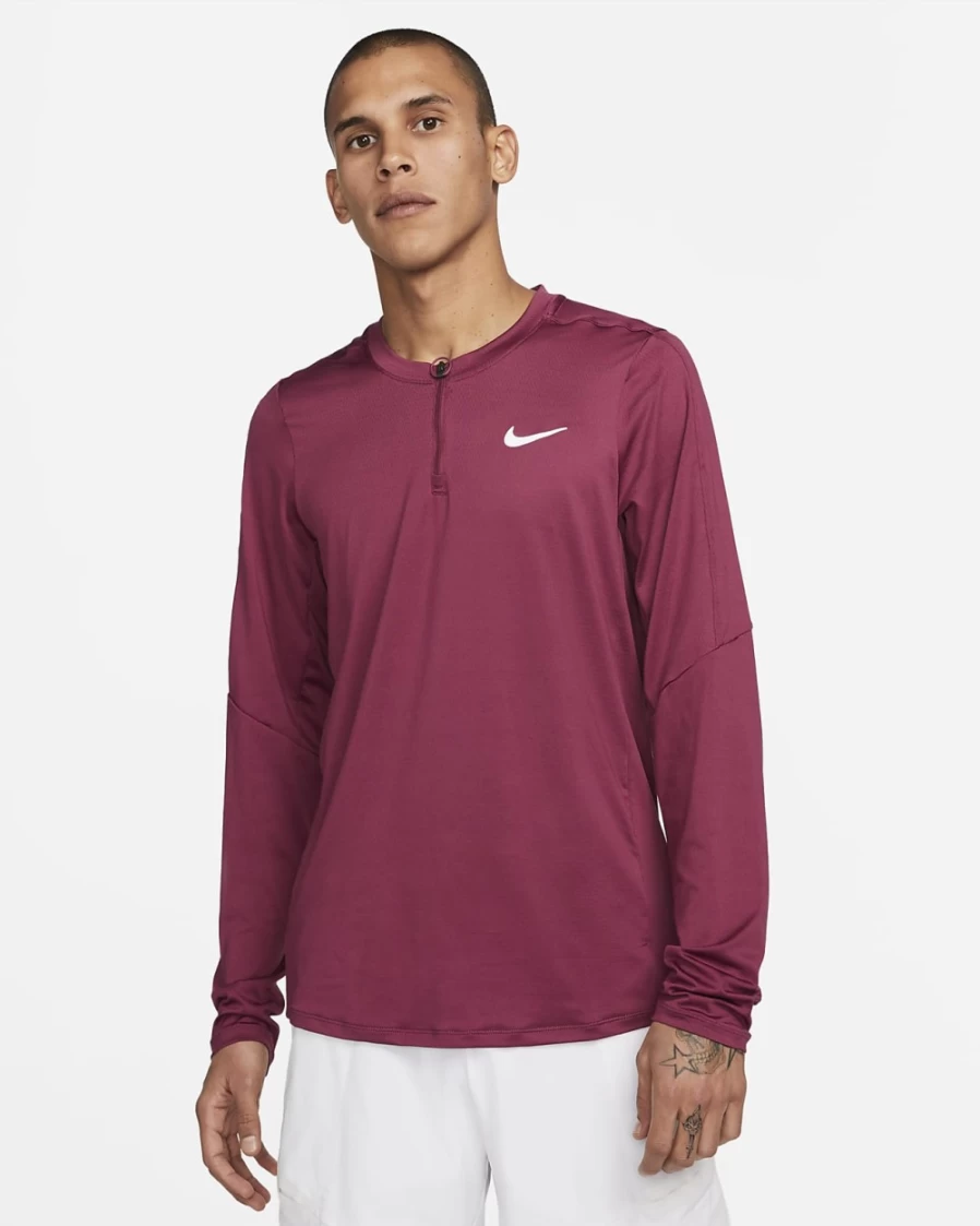 NikeCourt Dri-FIT Advantage Men's Rosewood/White Half-Zip Tennis Top