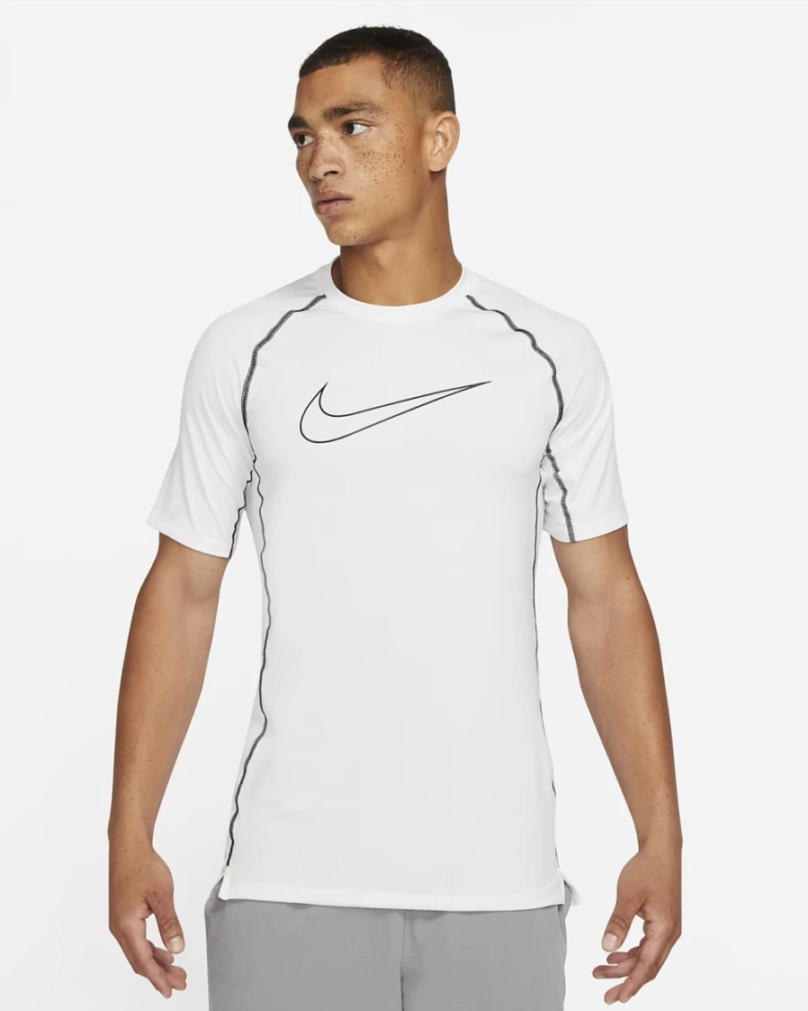 Nike Pro Dri-FIT Men's Training T-Shirt Slim Fit Short-Sleeve Moisture-Wicking Top (White/Black)
