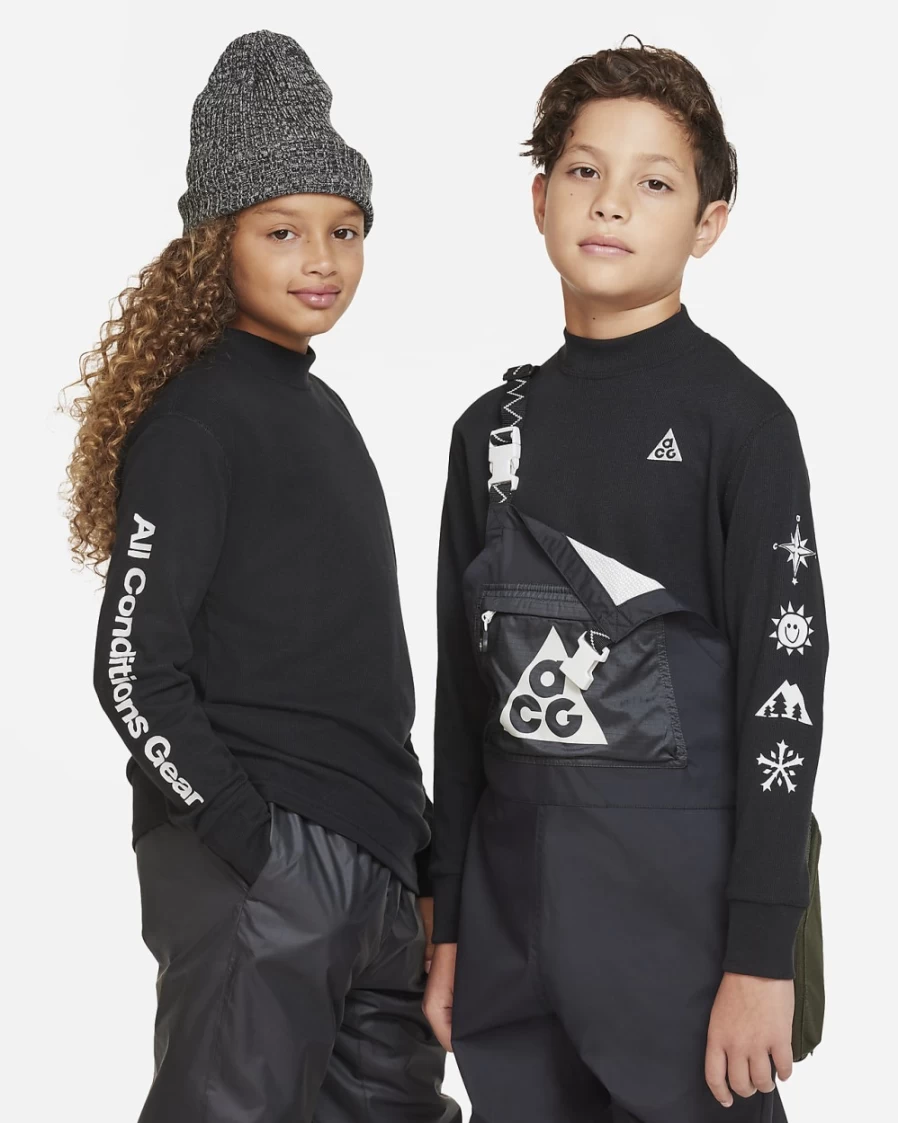 Nike ACG Dri-FIT Big Kids' Long-Sleeve Top - Black/Photon Dust - Boys & Girls Moisture-Wicking Performance Shirt