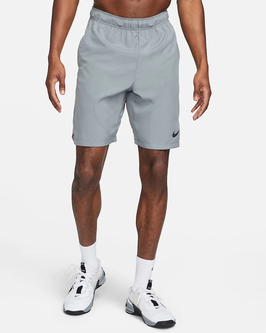 Nike Dri-FIT Men's 9" Woven Training Shorts in Smoke Grey, Particle Grey, and Black