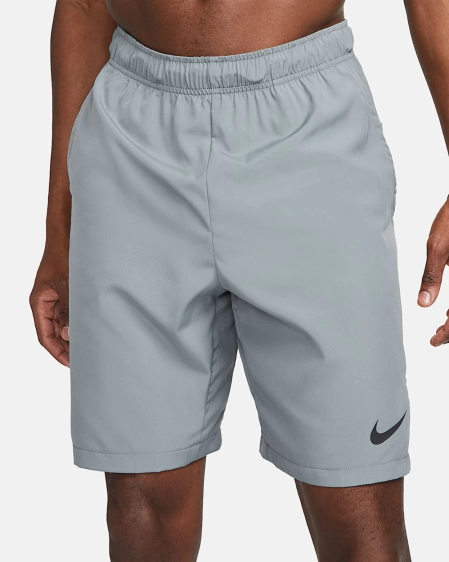 Nike Dri-FIT Men's 9" Woven Training Shorts in Smoke Grey, Particle Grey, and Black