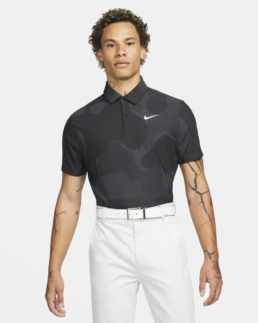 Nike Dri-FIT ADV Tour Men's Golf Polo Shirt - Black/Anthracite/White Camouflage Performance Top