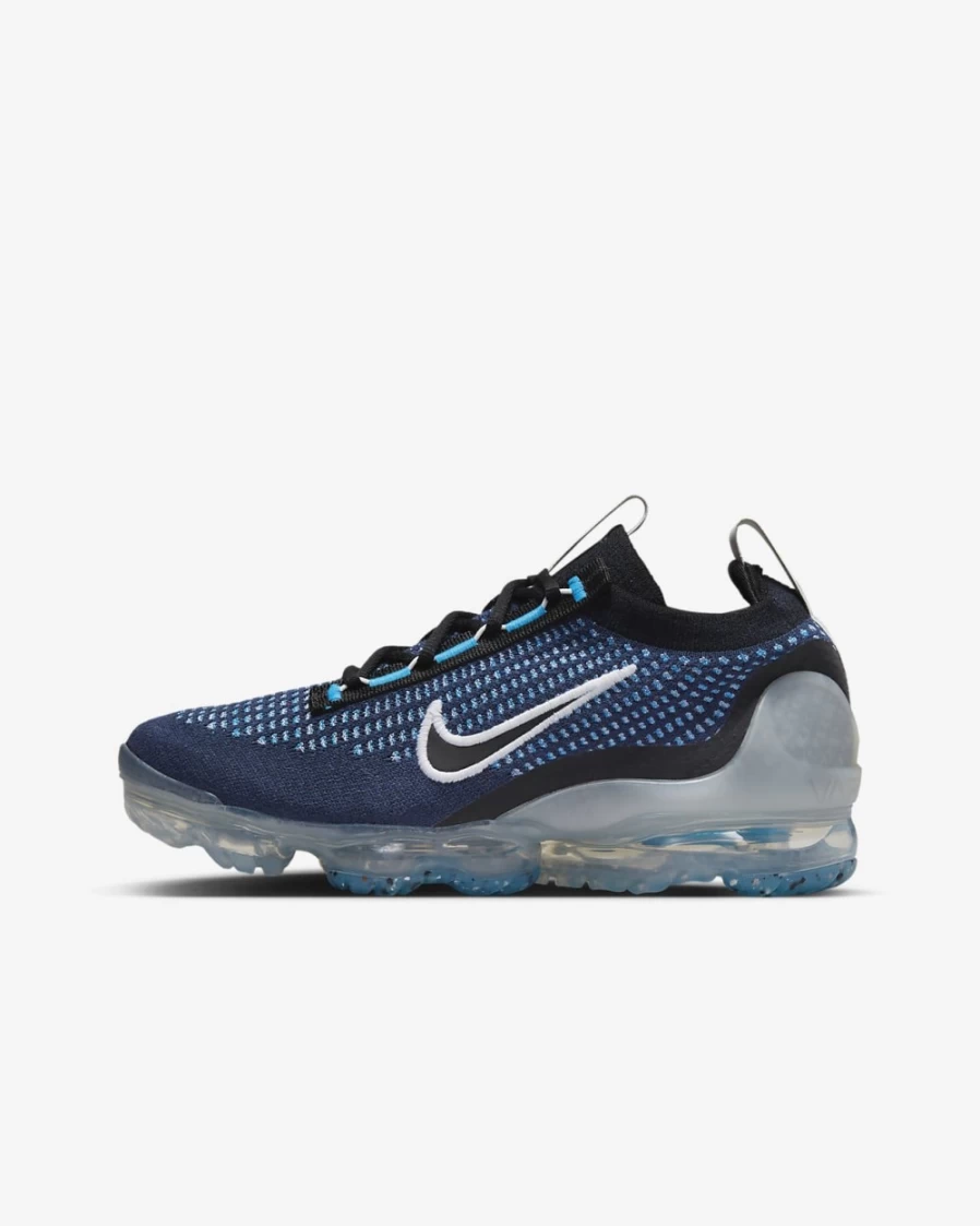 Nike Air VaporMax 2021 Flyknit Next Nature Big Kids' Shoes - Midnight Navy/Photo Blue/White/Black - Running Shoes for Boys & Girls