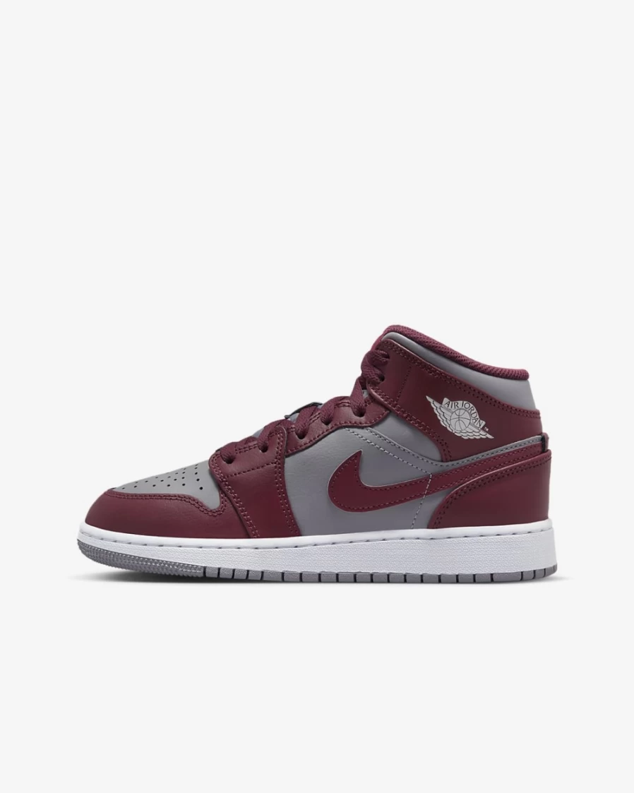 Nike Air Jordan 1 Mid Big Kids' Shoes - Cherrywood Red, Cement Grey, White for Boys and Girls