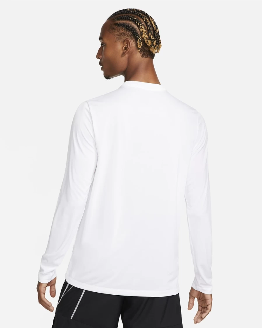 Nike Dri-FIT Legend Men's Long-Sleeve Workout Shirt - White/Black - Moisture-Wicking Training Top for Men