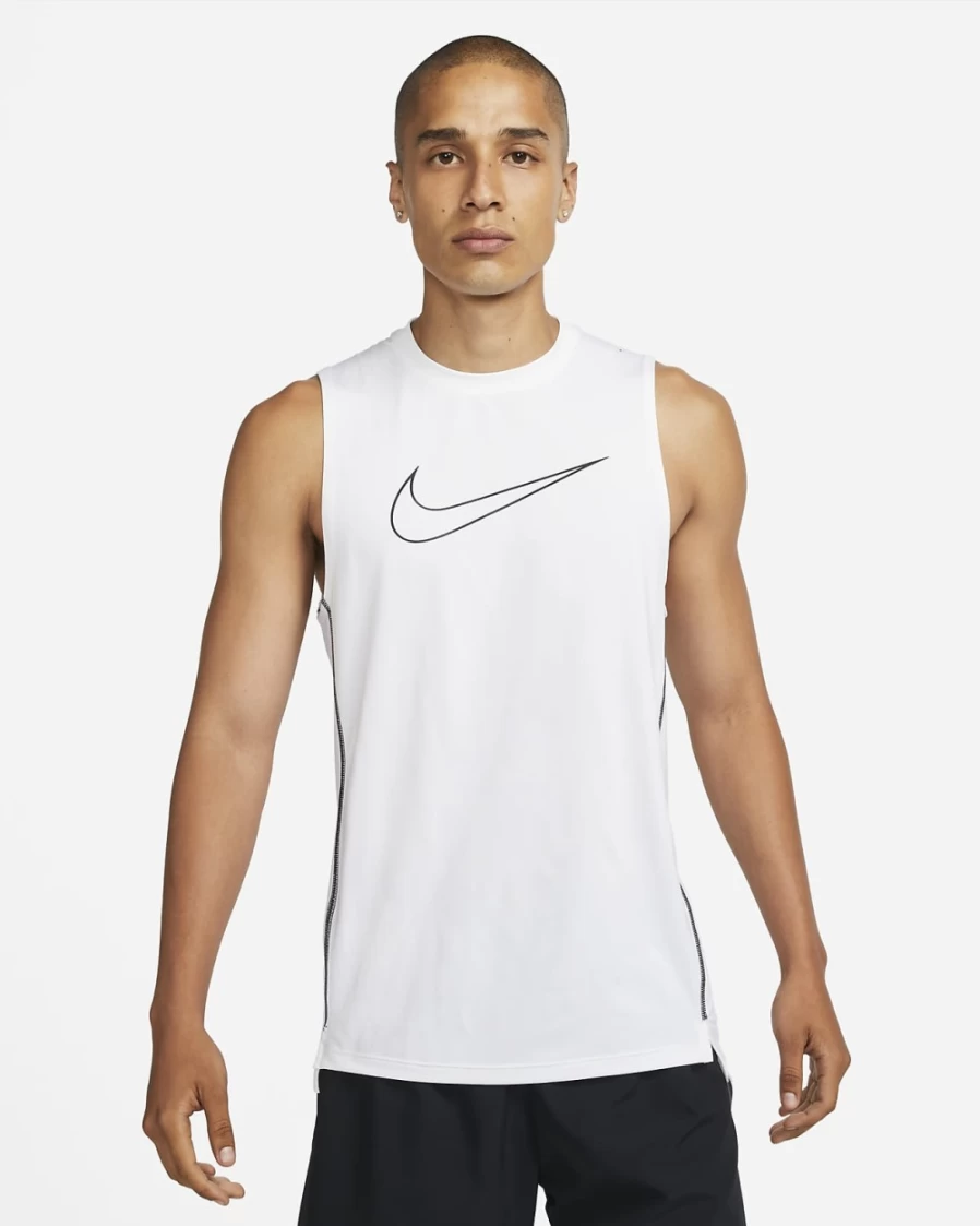 Nike Pro Dri-FIT Men's Training Sleeveless Shirt - White/Black/Black - Moisture-Wicking Slim Fit Workout Top