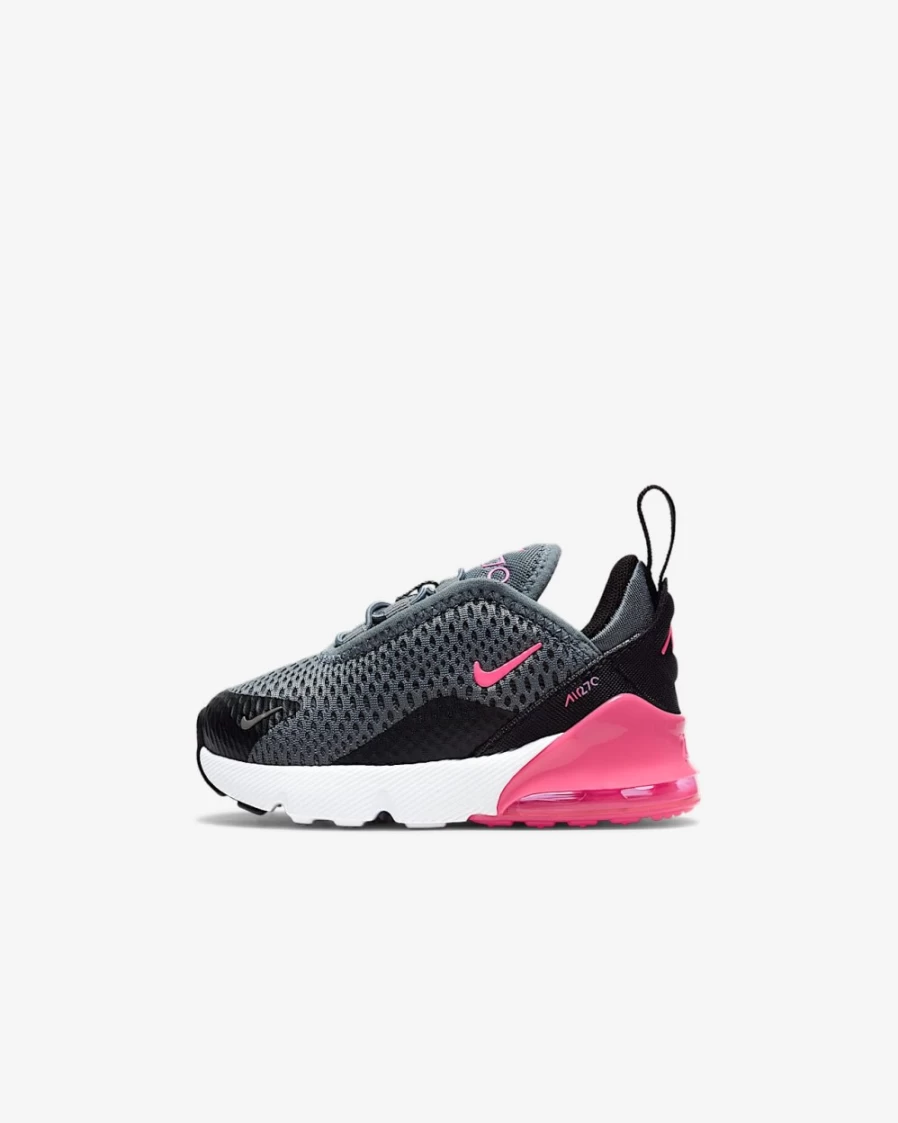 Nike Air Max 270 Baby Toddler Shoes for Boys & Girls - Smoke Grey, Black, White, Hyper Pink