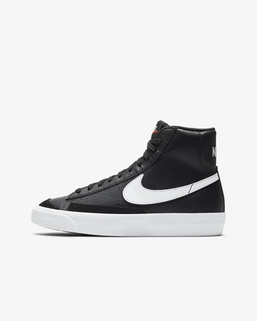 Nike Blazer Mid '77 Big Kids' Sneakers in Black/White/Team Orange/Sail for Boys and Girls