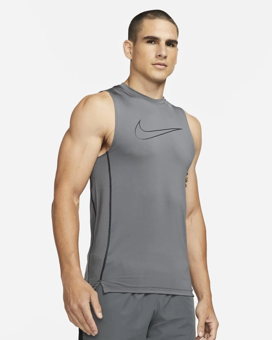 Nike Pro Dri-FIT Men's Slim Fit Sleeveless Top - Iron Grey/Black/Black - Moisture Wicking Workout Shirt