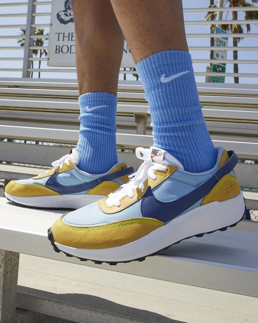 Nike Waffle Debut Men's Sneakers in Boarder Blue/Sanded Gold/Atomic Green/Mystic Navy - Running Shoes for Men