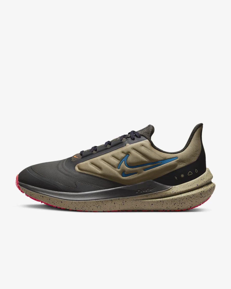 Nike Winflo 9 Shield Men's Road Running Shoes - Weatherproof, Medium Ash/Khaki/Black/Laser Blue