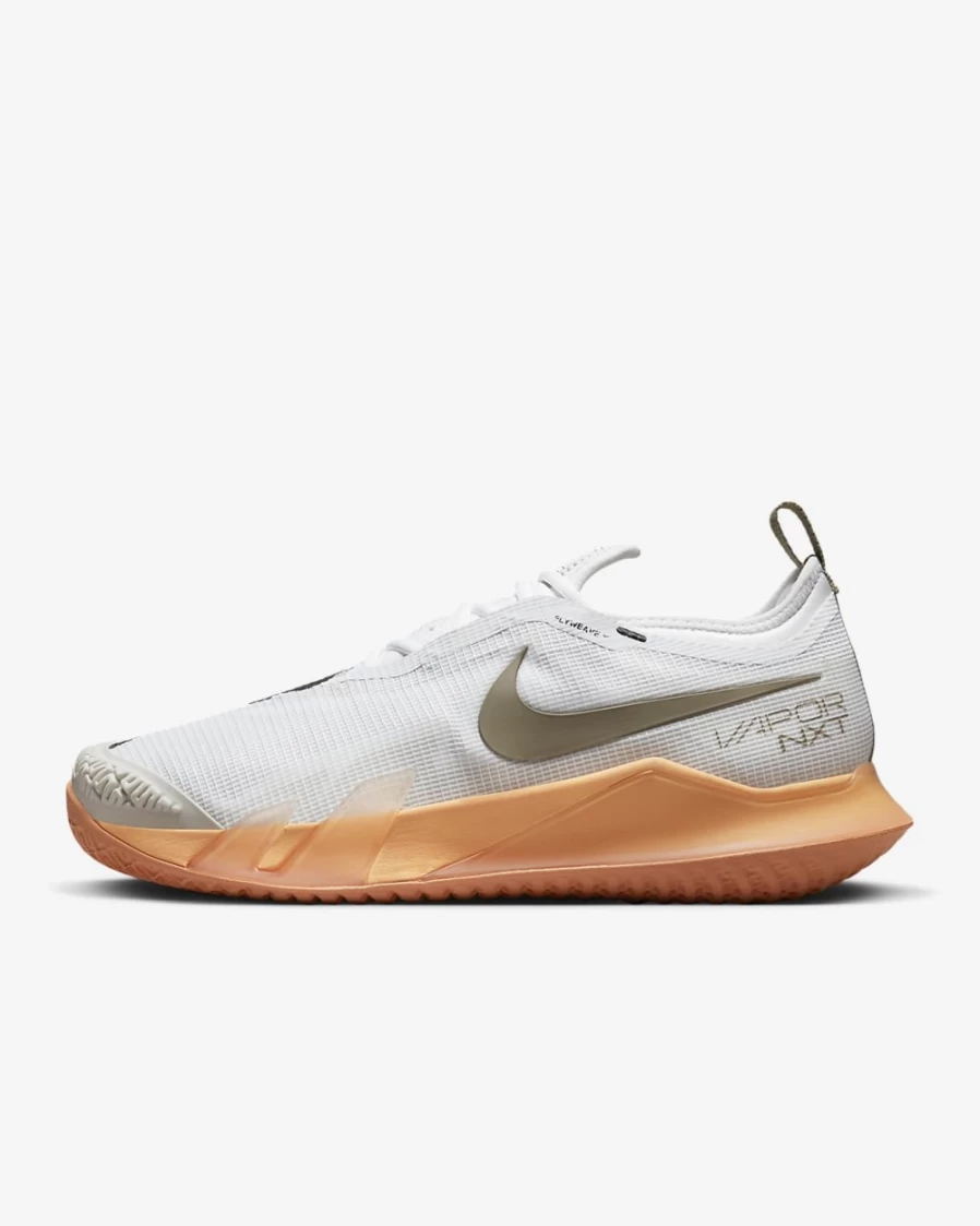 NikeCourt React Vapor NXT Men's Tennis Shoes - White/Light Bone/Orange Trance/Khaki