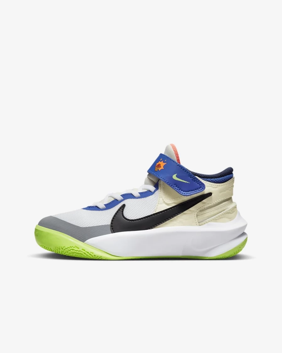 Nike Team Hustle D 10 FlyEase Big Kids' Basketball Shoes Easy On/Off - White/Orange/Black for Boys and Girls