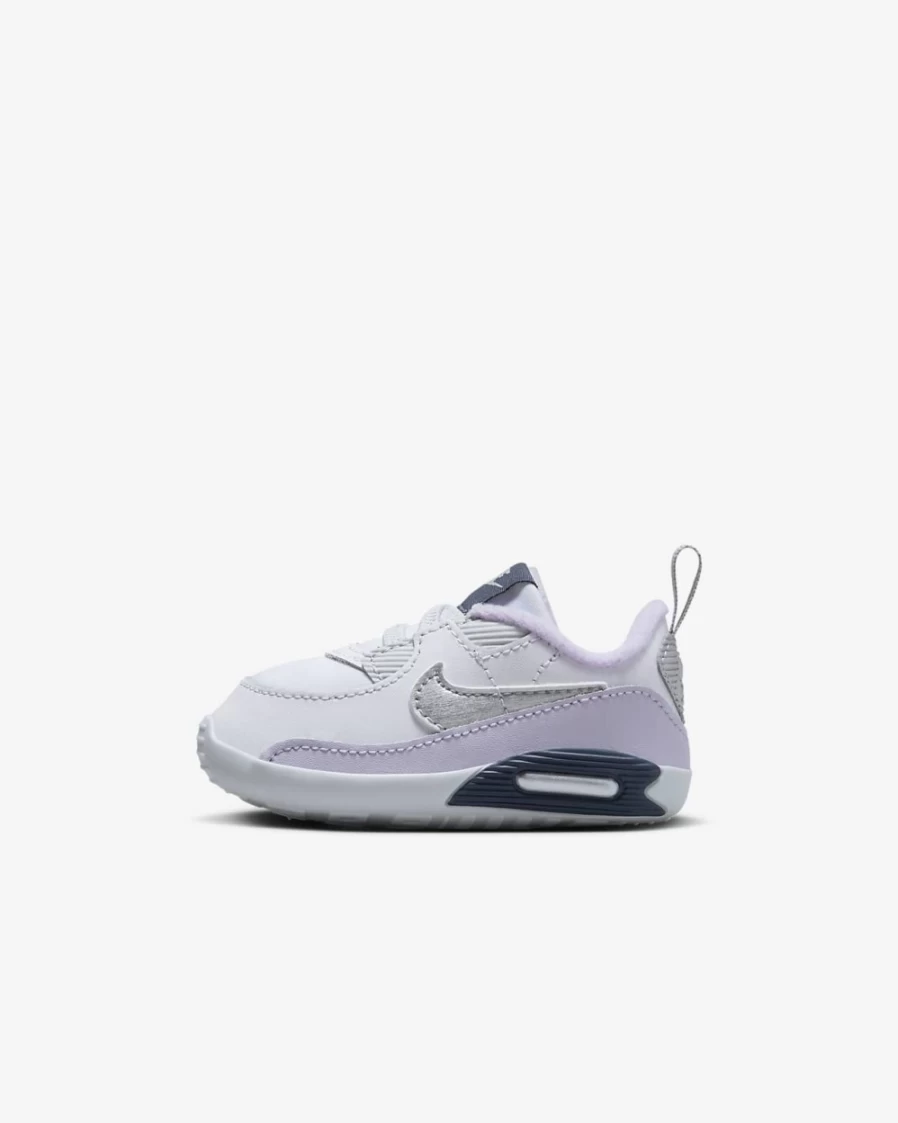 Nike Air Max 90 Crib Baby Booties for Boys & Girls - White/Violet Frost/Thunder Blue/Metallic Silver
